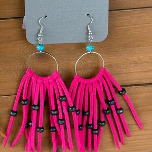 Pink Fringe Earrings with Beads
